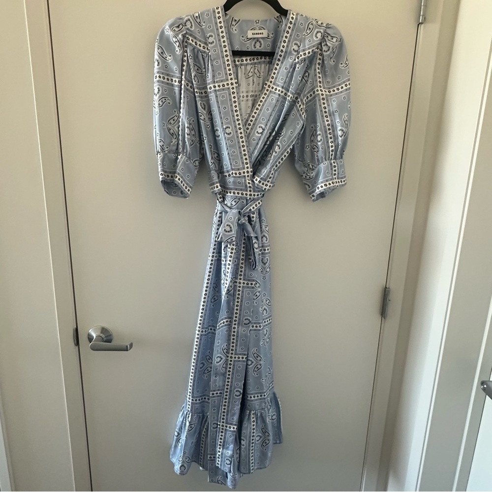 SANDRO Blue Silk Wrap Maxi Dress